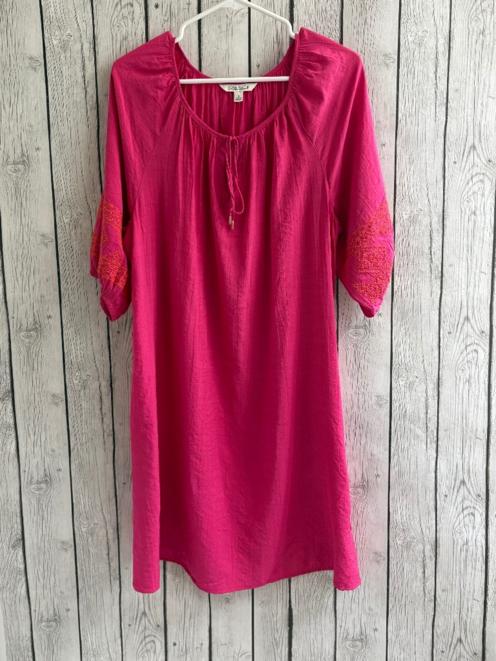 The Pioneer Woman Embroidered Sleeve Dress L Pink/Orange